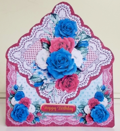 Blue & Burgundy Floral All Occasions Shaped Card by Pam Stubley