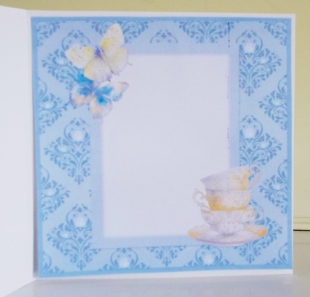 Summer Tea 13: Lemon Tea & Butterflies 8 x 8 Card Insert Panel with Blue Damask Background by Pam Stubley