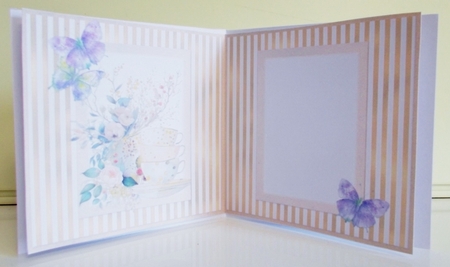 Summer Tea 6: Teacups & Butterflies 5 x 5 Card Insert with Gold/White Striped Background by Pam Stubley
