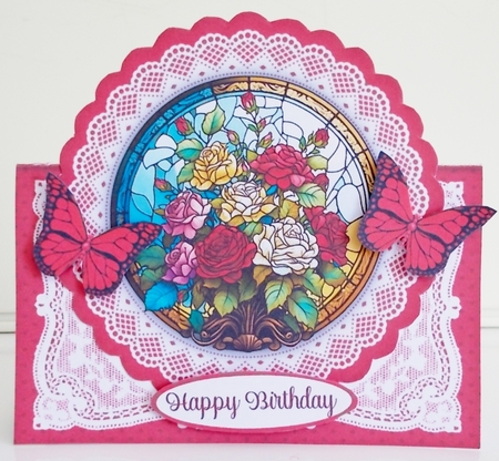 Stained Glass Roses All Occasions 7 x 7 Shaped Card by Pam Stubley