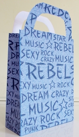 Blue denim word art gift bag 1 by Pam Stubley