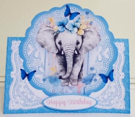 Elephant, Flowers, & Butterflies All Occasions 7 x 7 Shaped Card by Pam Stubley