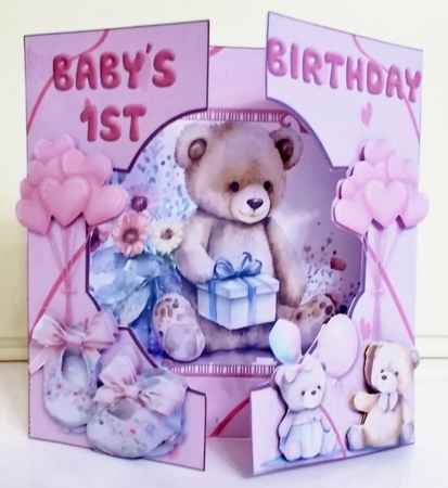 Babys 1st Birthday Girl - Double gatefold card. by Pam Stubley