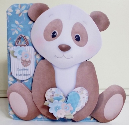 Sending Bear Hugs Shaped Decoupage Card with Insert and Extra Sentiments by Pam Stubley