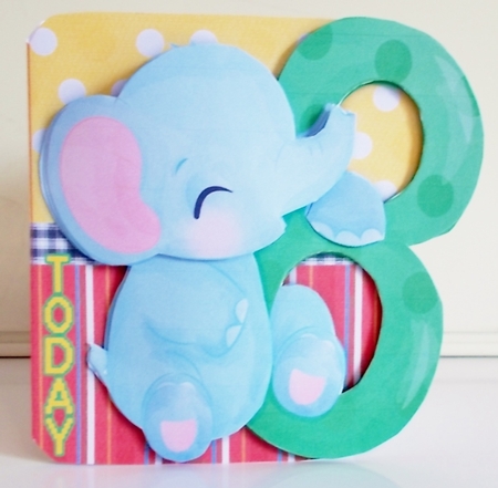 Elephant 8th Birthday Shaped Card with Decoupage and Inserts by Pam Stubley