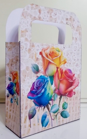 Lovely Lace Burlap Gift Bag With Rainbow Roses (four) by Pam Stubley