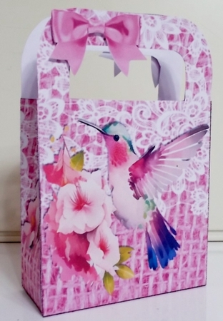 Lovely Pink Lace Burlap Gift Bag With Humming Bird (Four) by Pam Stubley