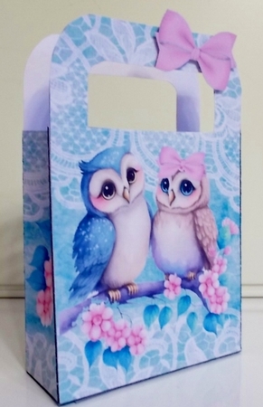 Cute Love Owls With Lace & Pink Bow Gift Bag by Pam Stubley