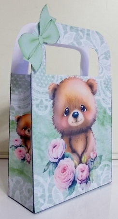 Cute Woodland Bear With Lace & Green Bow Gift Bag (two) by Pam Stubley
