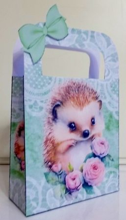 Cute Woodland Hedgehog With Lace & Green Bow Gift Bag (three) by Pam Stubley