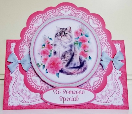 Cute Cat & Butterflies All Occasions 7 x 7 Shaped Card by Pam Stubley