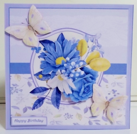 Blue flowers and butterfly 7x7 by Pam Stubley