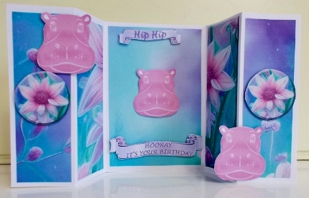 Hip Hip Birthday Hippo Quad fold card mini kit by Pam Stubley