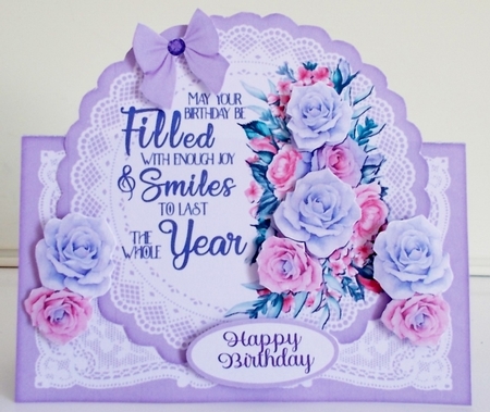 Purple Pink Birthday Roses 7 x 7 Shaped Card by Pam Stubley