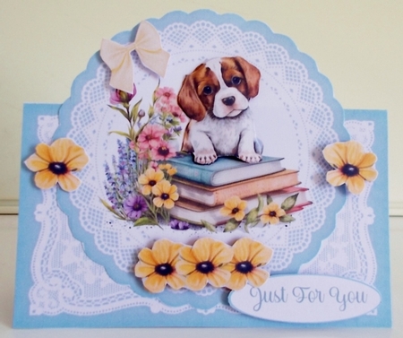 Cute Puppy & Books 7 x 7 All occasions Shaped Card by Pam Stubley