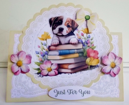 Cute Puppy & Books 3 7 x 7 All occasions Shaped Card by Pam Stubley