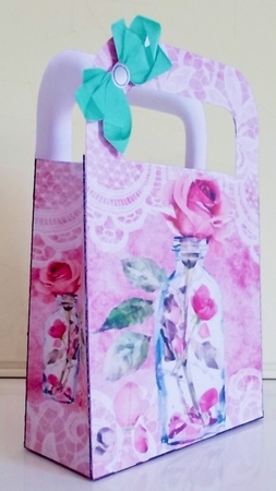 Pink Lace Burlap Gift Bag With Pink Roses In A Jar (Four) by Pam Stubley