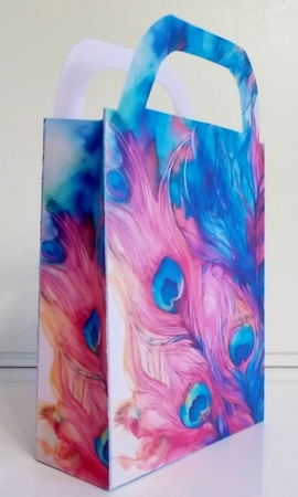 Colourful peacock feathers gift bag 12 by Pam Stubley