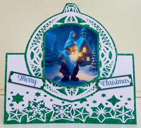 Christmas Gnome Green Bauble 7 x 7 Shaped Card by Pam Stubley