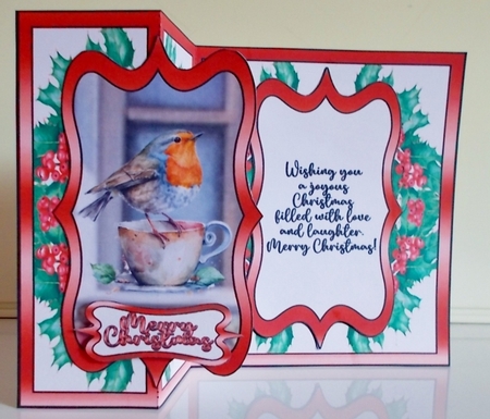 Robin in a Teacup Fancy Foldback Card by Pam Stubley