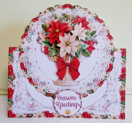 Red & White Poinsettia Christmas No 4 7 x 7 Shaped Card by Pam Stubley
