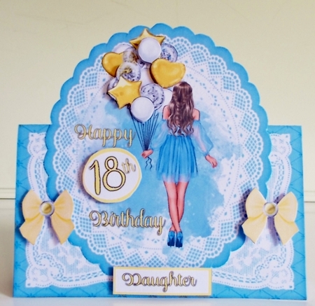 18th, 21st Yellow & Blue Female Birthday 7 x 7 Shaped Card by Pam Stubley