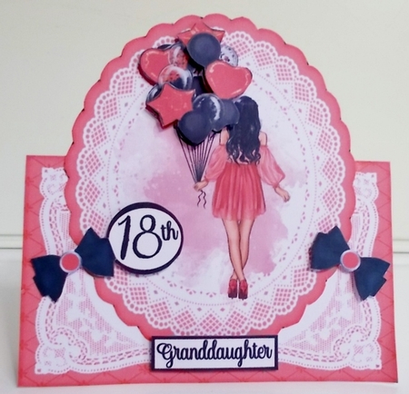 18th, 21st Red & Black Female Birthday 7 x 7 Shaped Card by Pam Stubley