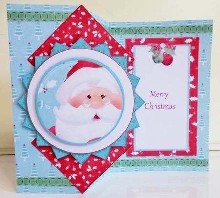 Here Comes Santa Decoupage Fold Back Christmas Card by Pam Stubley