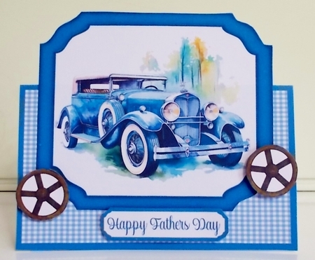 Blue Car All Occasions 7 x 7 Shaped Card by Pam Stubley