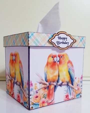 Tissue box cover Lovebirds by Pam Stubley