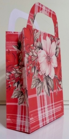 Red floral plaid gift bag 2 by Pam Stubley
