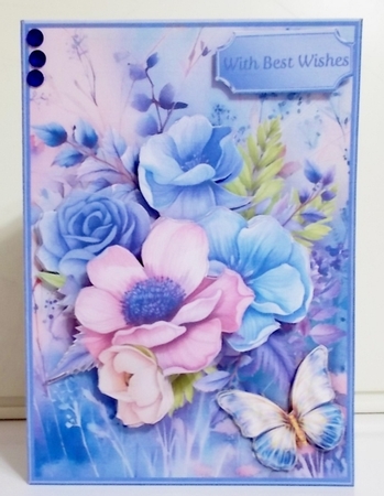 Blue and Pink Flowers - 5 x 7 Card and Envelope Mini Kit by Pam Stubley