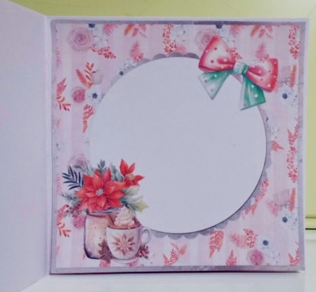 Traditional Christmas 50: Poinsettias & Hot Chocolate 8 x 8 Card Insert with Pink/Striped Floral Backgrounds by Pam Stubley