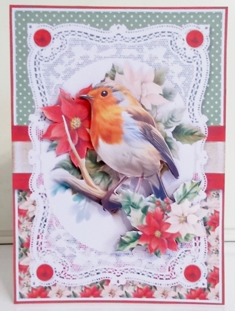 Robins and Poinsettias with Decoupage 7x5 inch No.4 by Pam Stubley