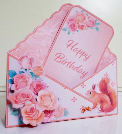 Squirrel and Roses - Stand-up Envelope Card Mini Kit by Pam Stubley