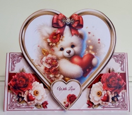 Valentine Teddy Heart 02 Tent Card Kit  by Pam Stubley