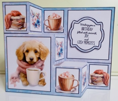 Cosy Winter Birthday Pup Three Step Card by Pam Stubley