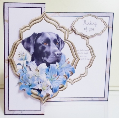 Black Labrador with Lilies Fancy Frame Foldback by Pam Stubley