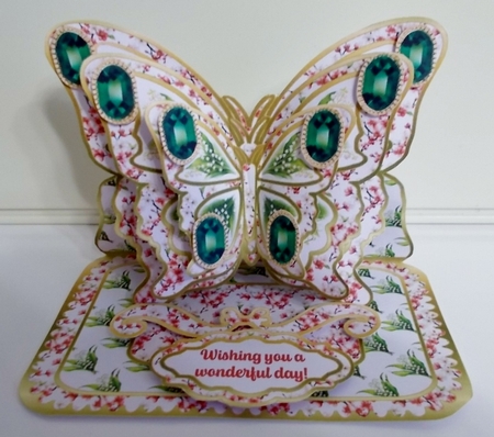 Lily of the Valley, Hawthorn & Emerald (May) Butterfly Easel Card by Pam Stubley