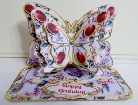 Larkspur, Waterliliy & Ruby (July) Butterfly Easel Card by Pam Stubley