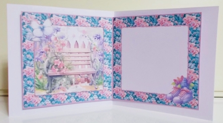 Glorious Spring 9: Garden Bench 5 x 5 Card Insert with Teal/Pink Floral Background by Pam Stubley
