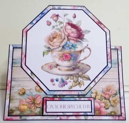 A Cup of Rose Tea Octagon Tent Card by Pam Stubley