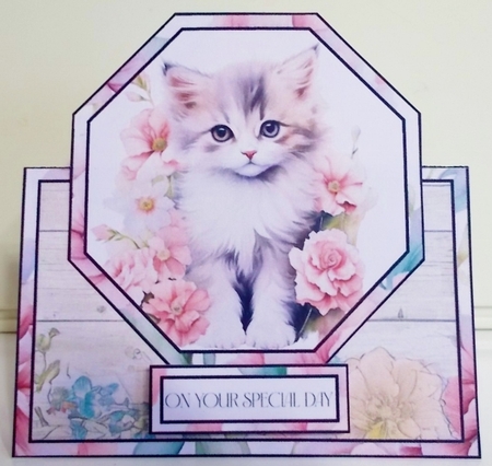 Floral Hugs & Kitten Kisses Octagon Tent Card by Pam Stubley