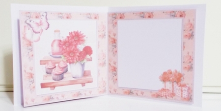 Lovely Valentines 6: Flowers & Cupcakes 5 x 5 Quick Cut & Fold Insert with Peach Floral Background by Pam Stubley