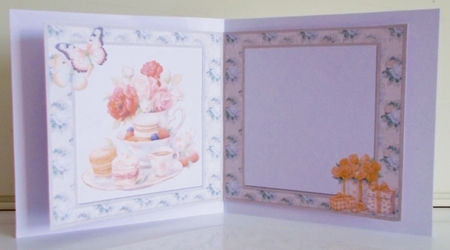 Lovely Valentines 12: Tea, Cake & Roses 5 x 5 Card Insert with Ivory Floral Background by Pam Stubley