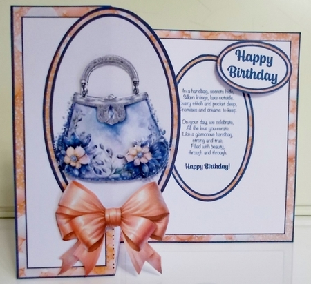 Handbags & Gladrags Oval Foldback Card by Pam Stubley