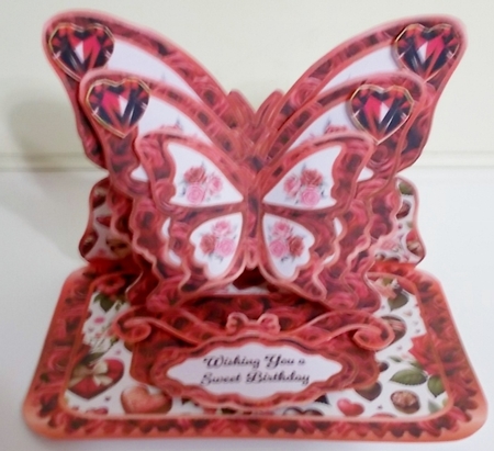 Romantic Birthday Chocolate & Roses Butterfly Easel Card by Pam Stubley