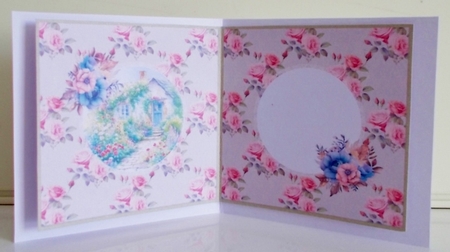 Spring Garden 5: Spring Cottage 6 x 6 Card Insert with Pink Roses on Taupe Background by Pam Stubley