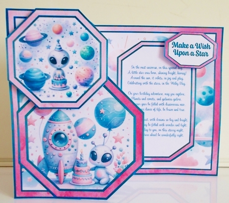 Cute Little Aliens (Pink) Offset Octagon Foldback Card by Pam Stubley