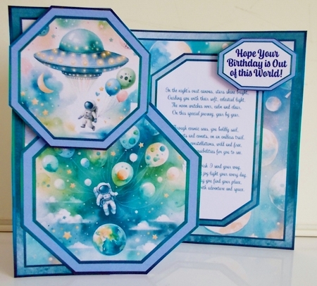 Birthday Balloon Space Journey Offset Octagon Foldback Card by Pam Stubley